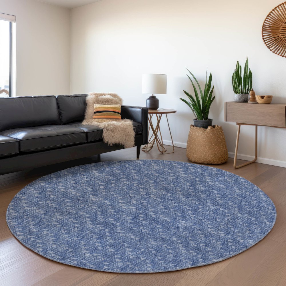 Premium Machine Washable Mayfield  Navy 8' x 8' Round Rug. Picture 5