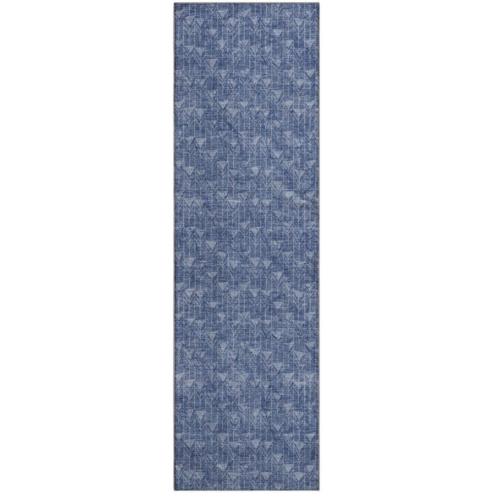Premium Machine Washable Mayfield  Navy 2'3" x 7'6" Runner Rug. Picture 1
