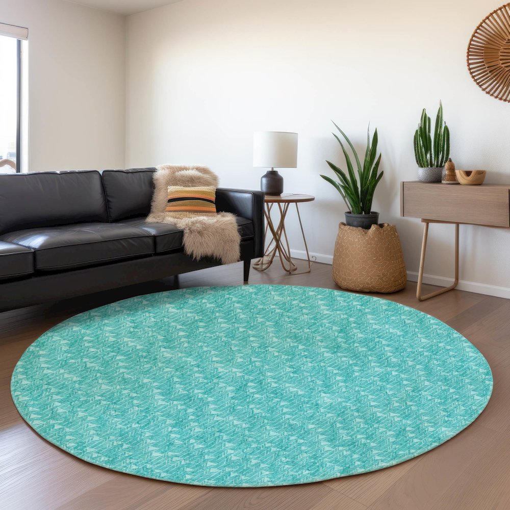 Premium Machine Washable Mayfield  Teal 8' x 8' Round Rug. Picture 5