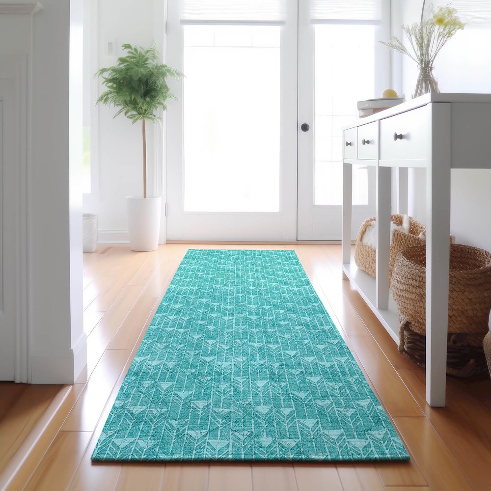 Premium Machine Washable Mayfield  Teal 2'3" x 7'6" Runner Rug. Picture 5