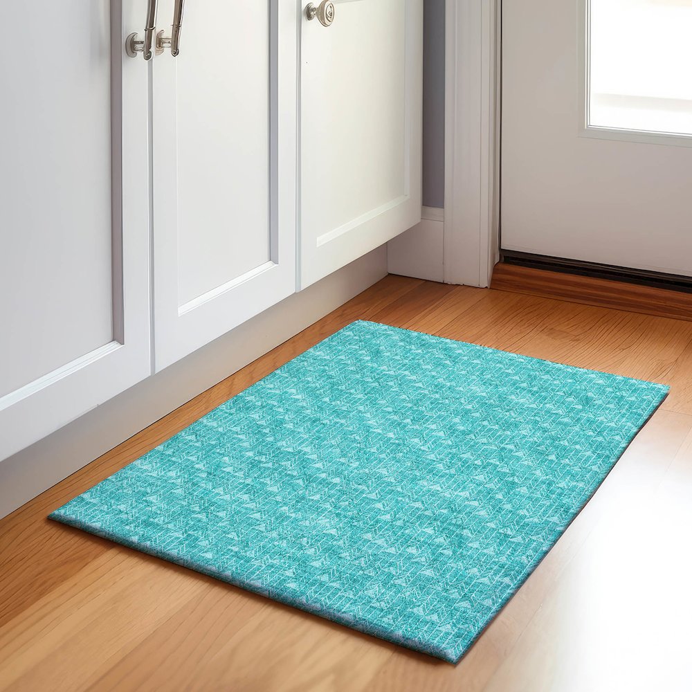 Premium Machine Washable Mayfield  Teal 1'8" x 2'6" Rug. Picture 5