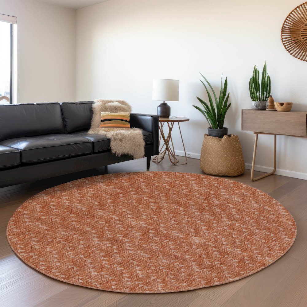 Premium Machine Washable Mayfield  Terracotta 8' x 8' Round Rug. Picture 5
