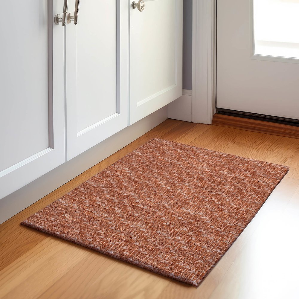 Premium Machine Washable Mayfield  Terracotta 1'8" x 2'6" Rug. Picture 5
