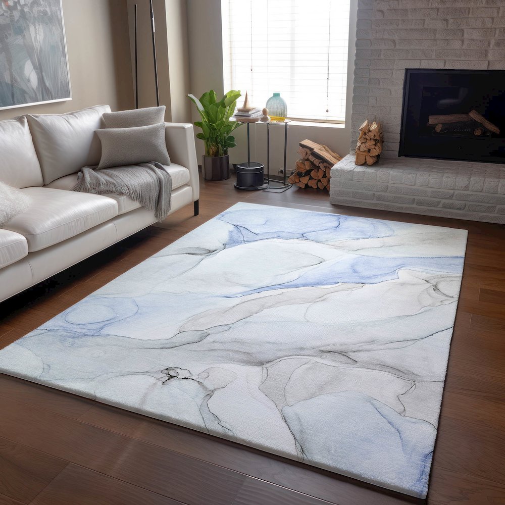 Premium Machine Washable Mayfield  Blue 2'6" x 3'10" Rug. Picture 6