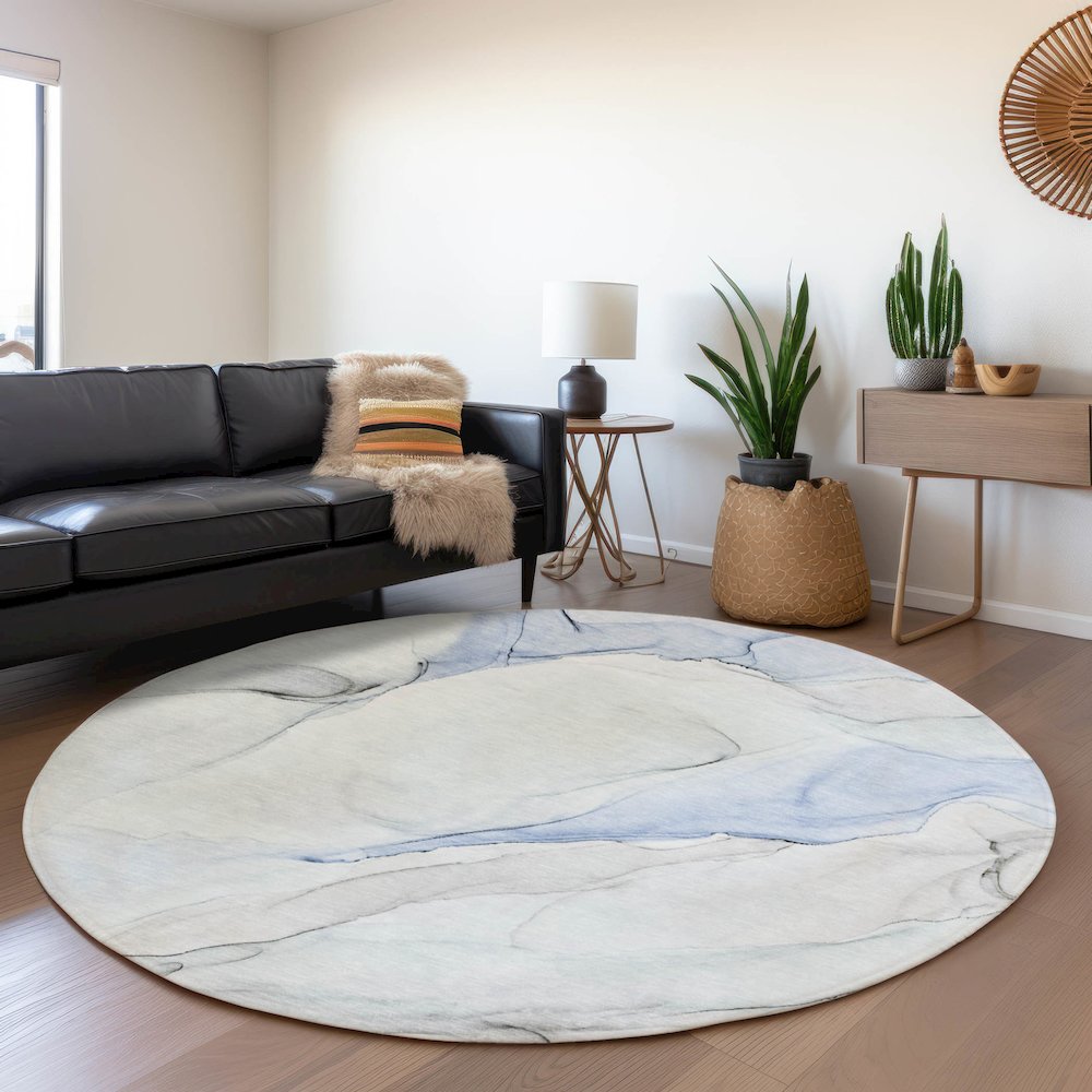 Premium Machine Washable Mayfield  Blue 8' x 8' Round Rug. Picture 5