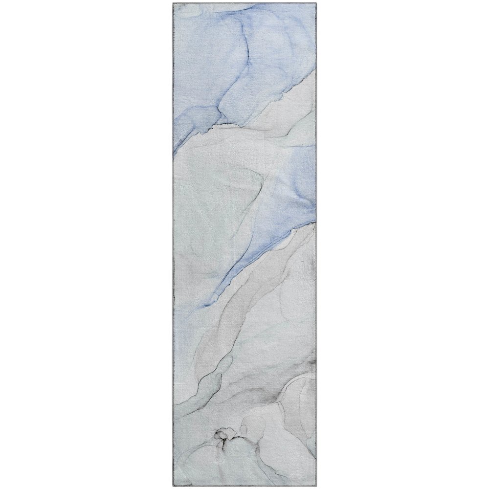 Premium Machine Washable Mayfield  Blue 2'3" x 7'6" Runner Rug. Picture 1