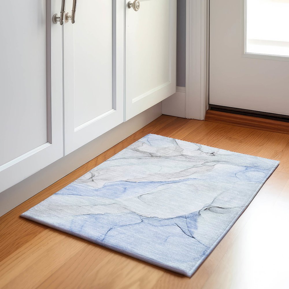 Premium Machine Washable Mayfield  Blue 1'8" x 2'6" Rug. Picture 5
