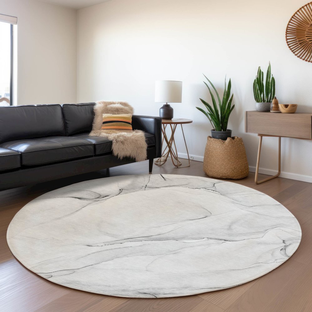 Premium Machine Washable Mayfield  Gray 8' x 8' Round Rug. Picture 5