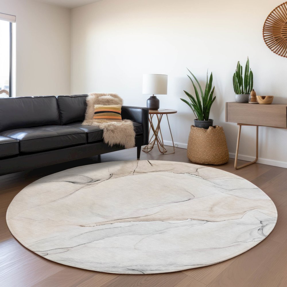 Premium Machine Washable Mayfield  Ivory 8' x 8' Round Rug. Picture 5