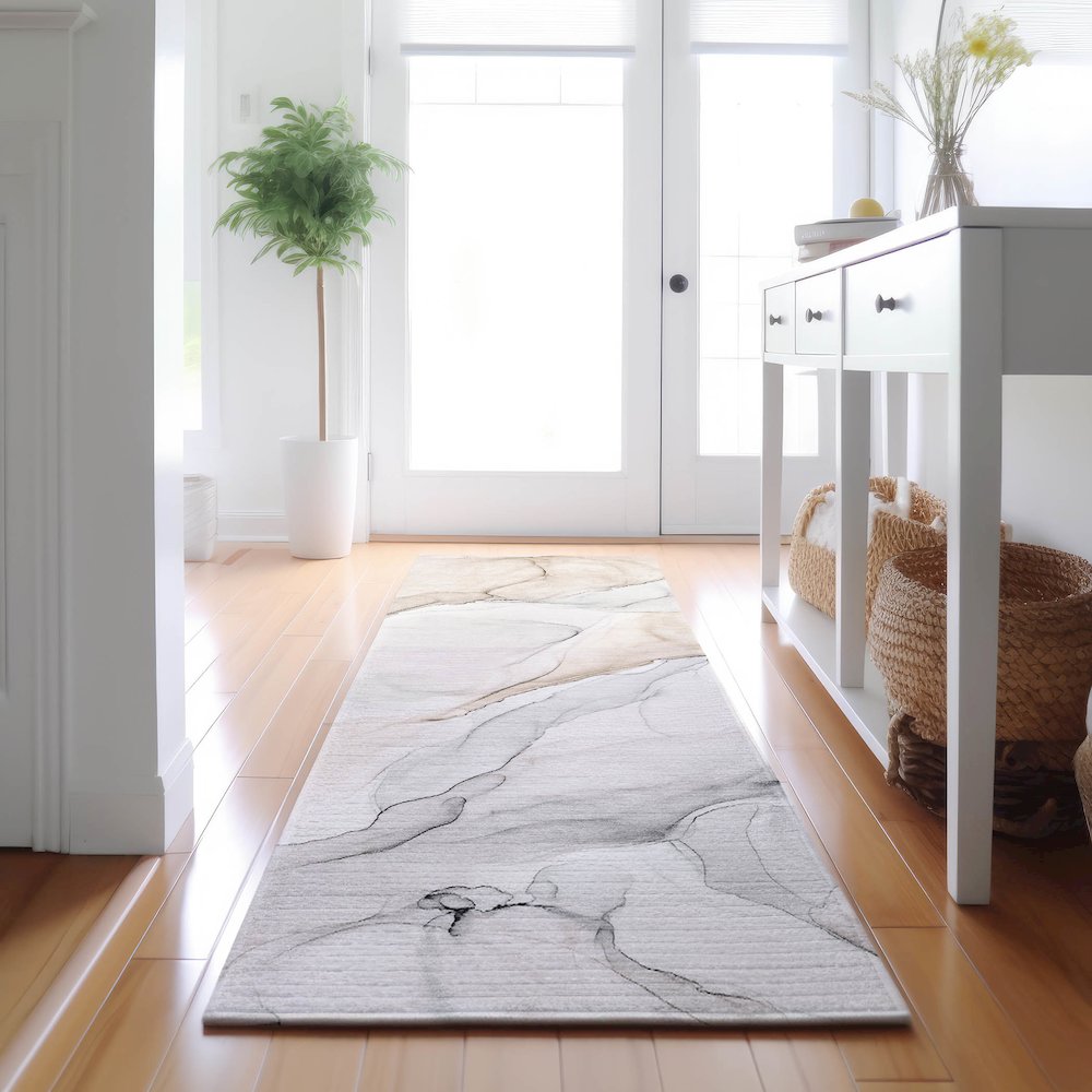 Premium Machine Washable Mayfield  Ivory 2'3" x 7'6" Runner Rug. Picture 5
