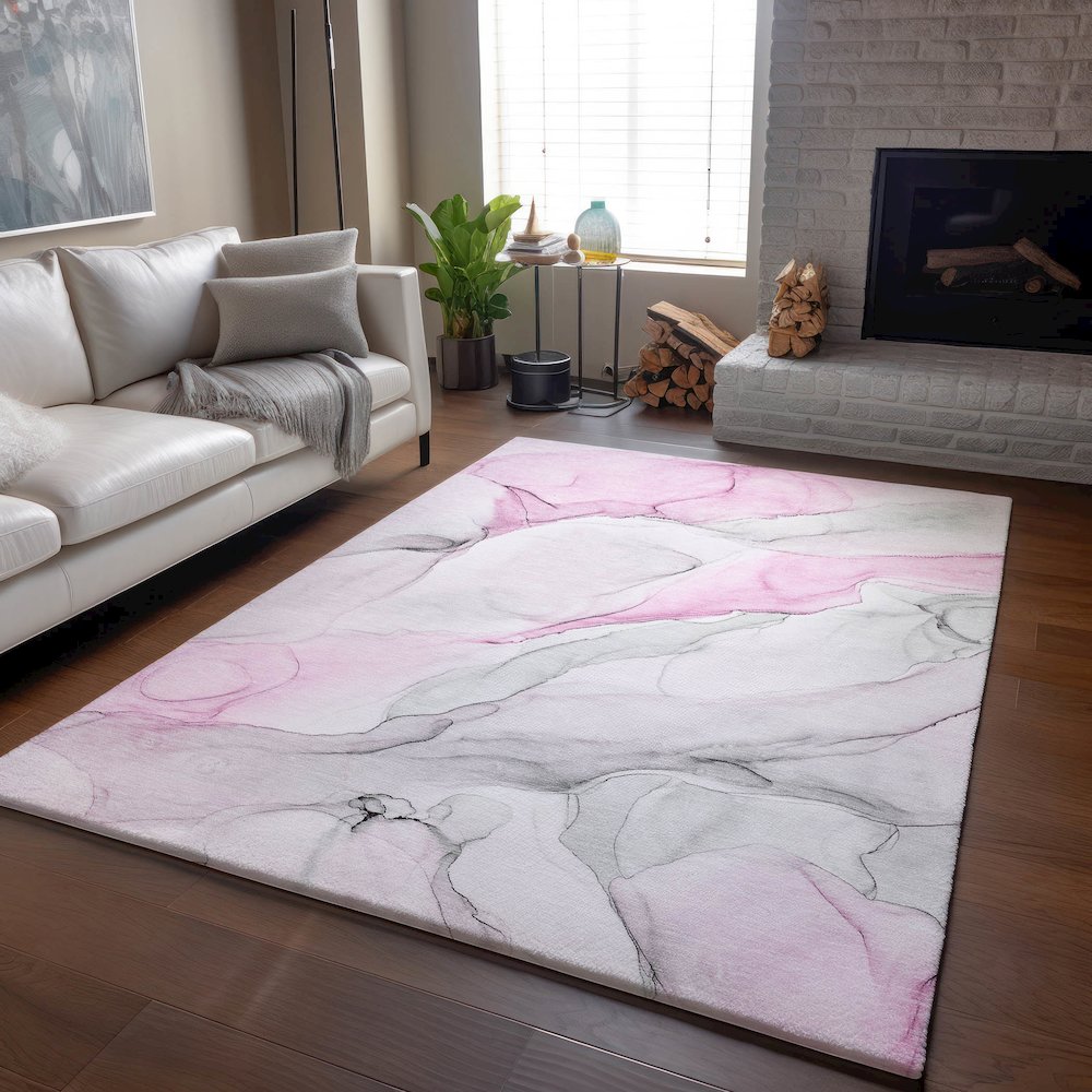 Premium Machine Washable Mayfield  Pink 2'6" x 3'10" Rug. Picture 6