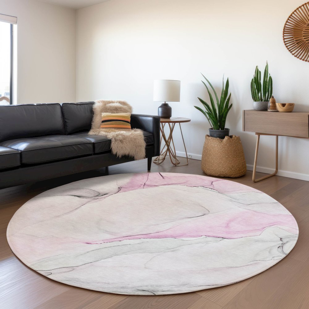 Premium Machine Washable Mayfield  Pink 8' x 8' Round Rug. Picture 5