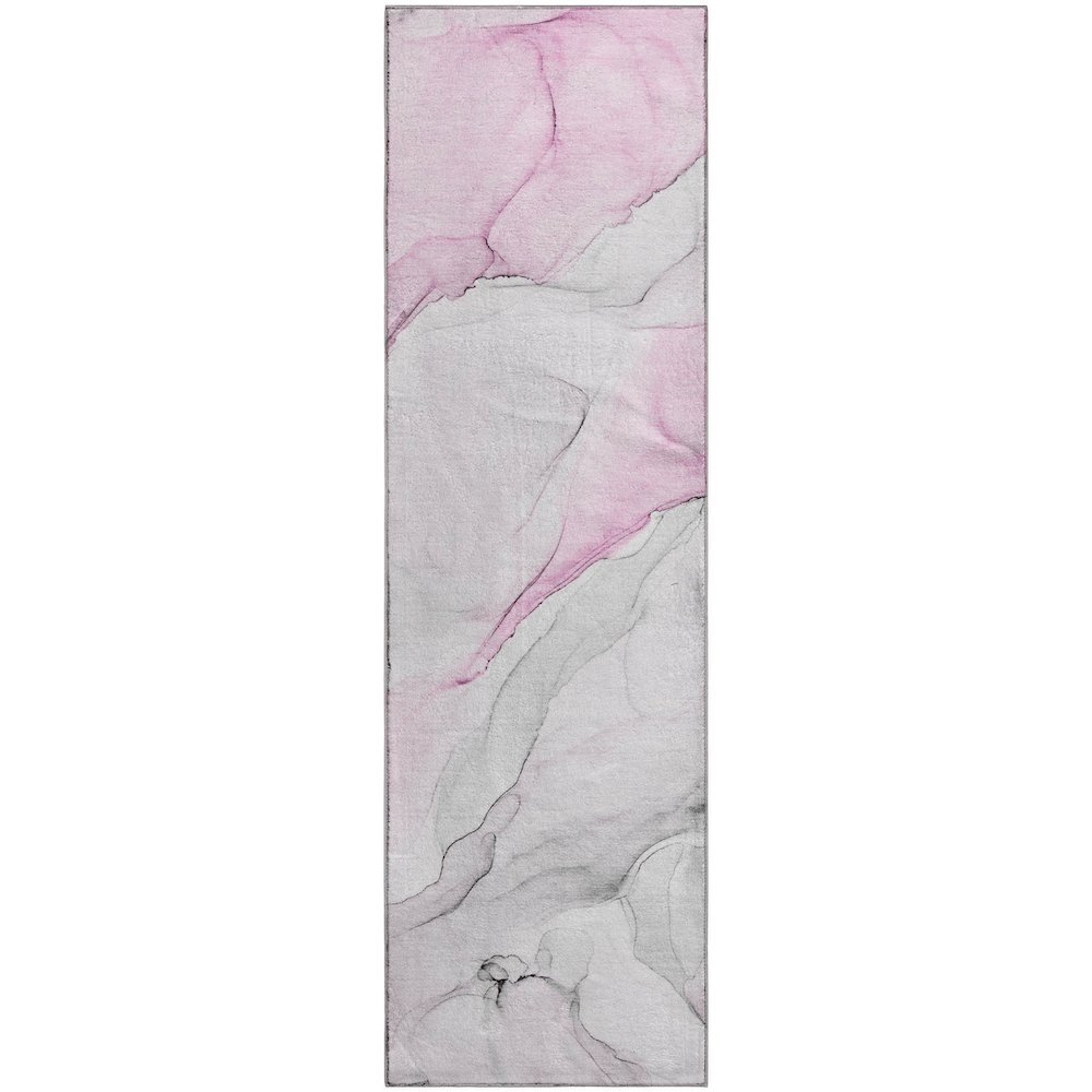 Premium Machine Washable Mayfield  Pink 2'3" x 7'6" Runner Rug. Picture 1
