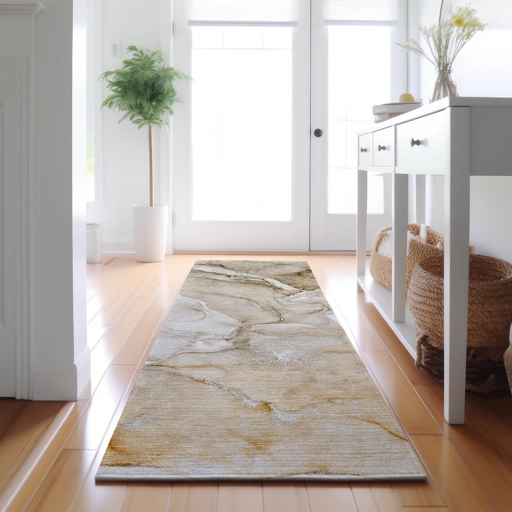 Premium Machine Washable Mayfield  Brown 2'3" x 7'6" Runner Rug. Picture 5