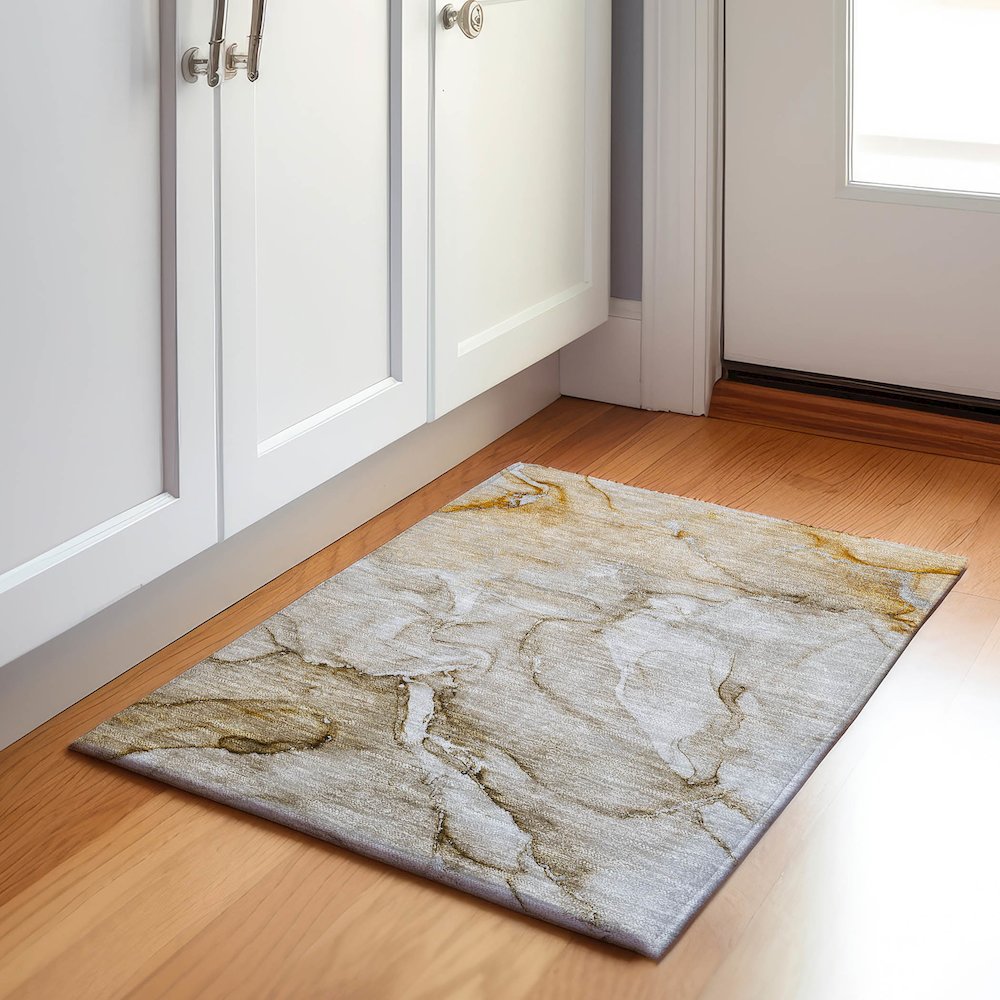 Premium Machine Washable Mayfield  Brown 1'8" x 2'6" Rug. Picture 5