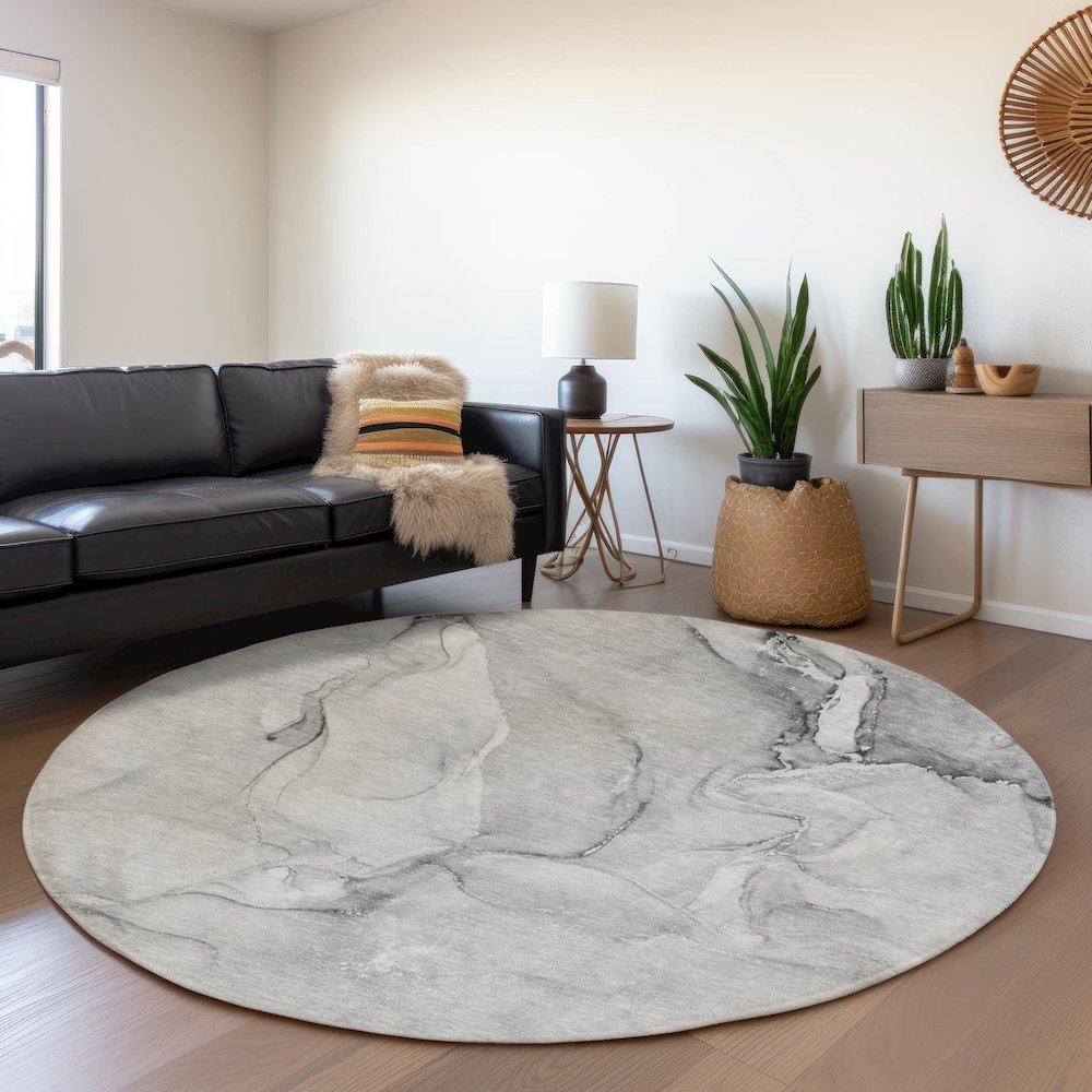 Premium Machine Washable Mayfield  Gray 8' x 8' Round Rug. Picture 5
