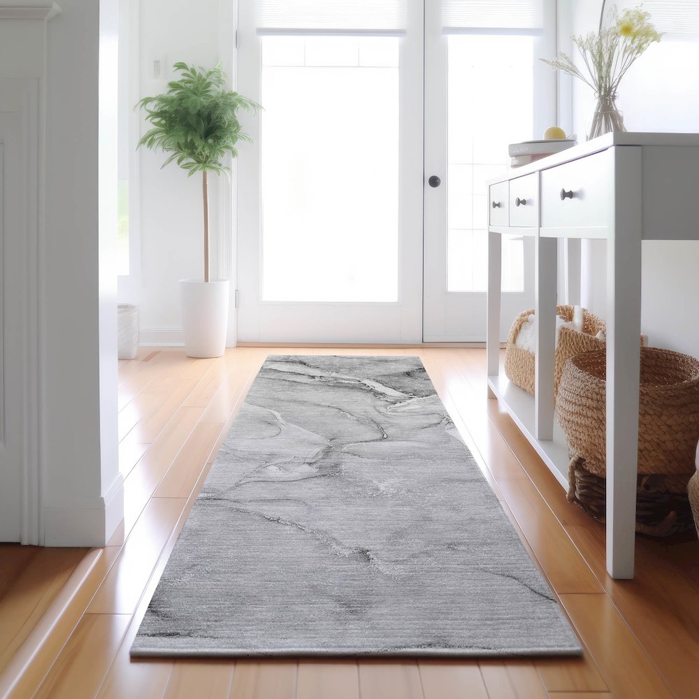 Premium Machine Washable Mayfield  Gray 2'3" x 7'6" Runner Rug. Picture 5