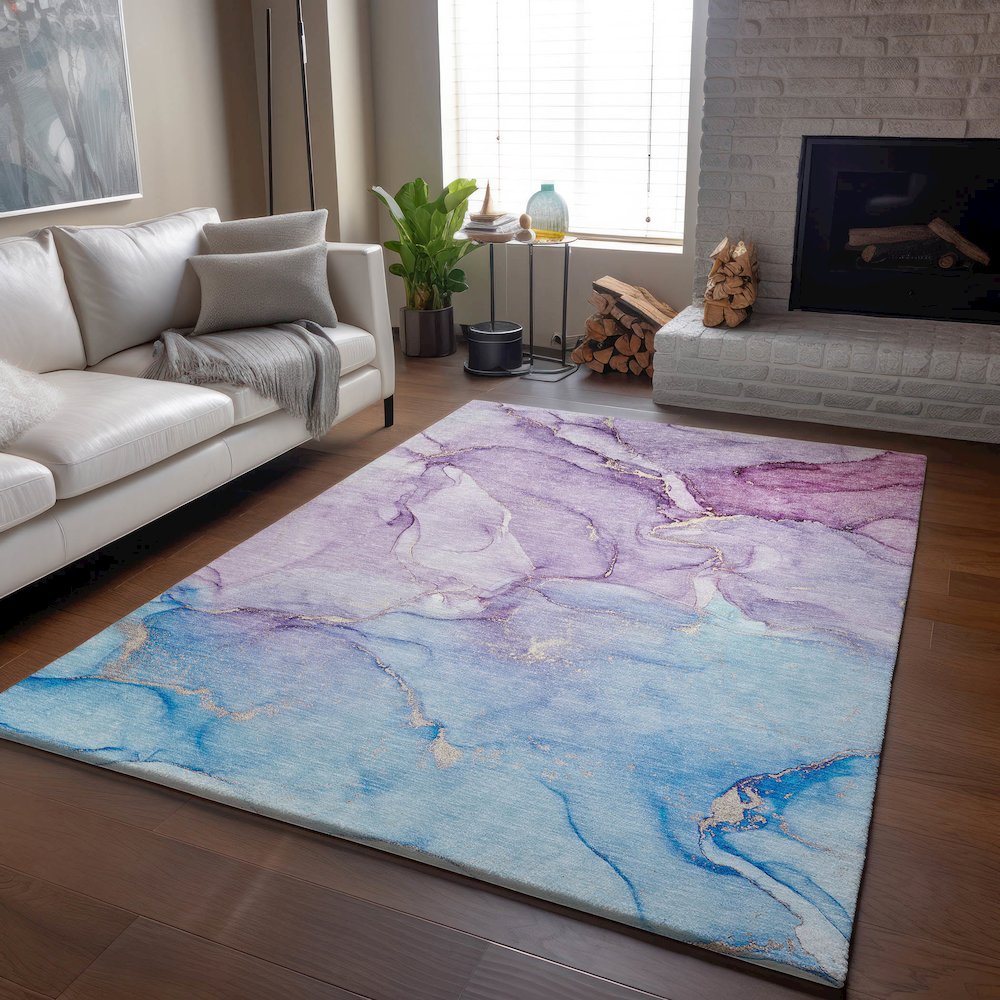 Premium Machine Washable Mayfield  Purple 2'6" x 3'10" Rug. Picture 6