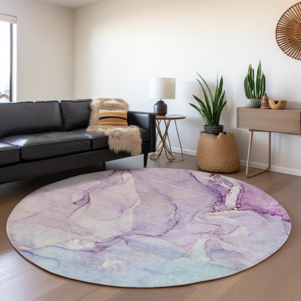 Premium Machine Washable Mayfield  Purple 8' x 8' Round Rug. Picture 5