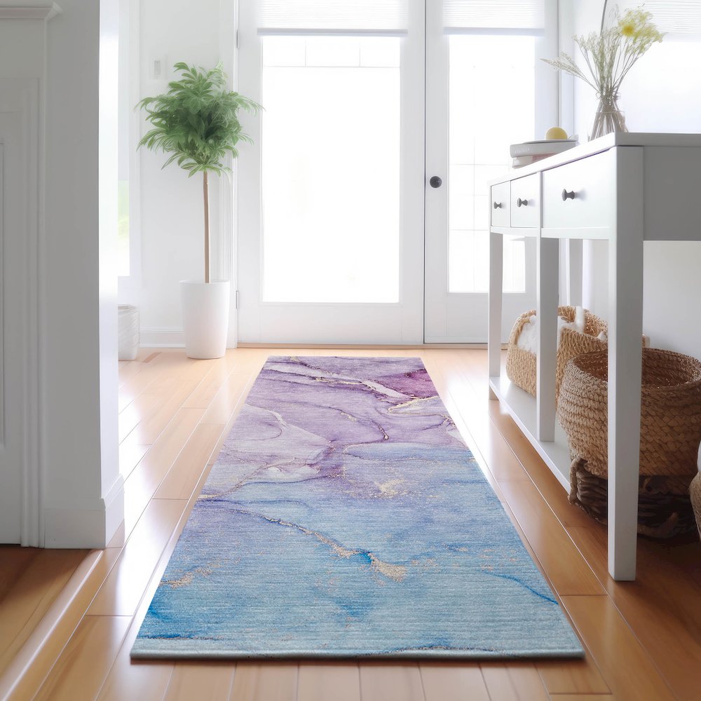 Premium Machine Washable Mayfield  Purple 2'3" x 7'6" Runner Rug. Picture 5