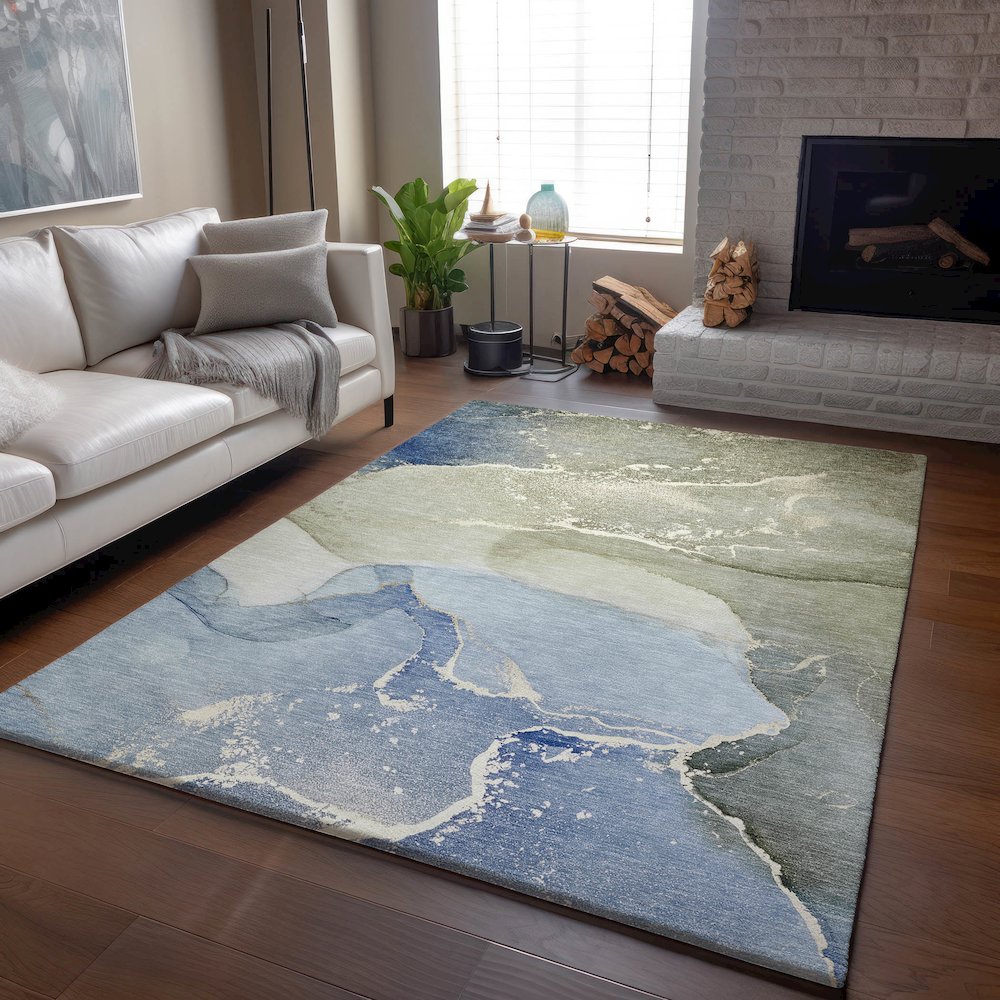 Premium Machine Washable Mayfield  Blue 2'6" x 3'10" Rug. Picture 6