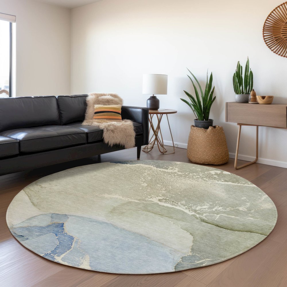 Premium Machine Washable Mayfield  Blue 8' x 8' Round Rug. Picture 5