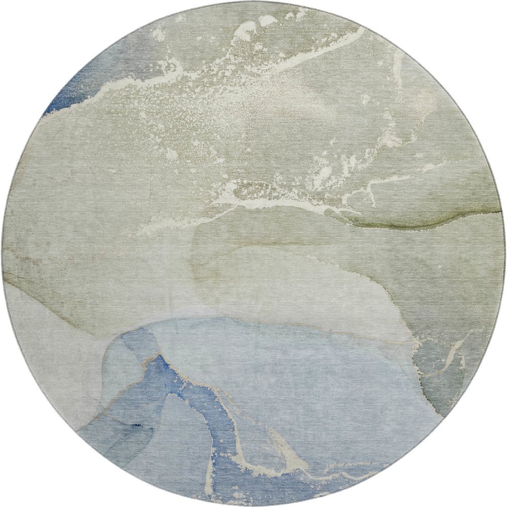 Premium Machine Washable Mayfield  Blue 8' x 8' Round Rug. Picture 1