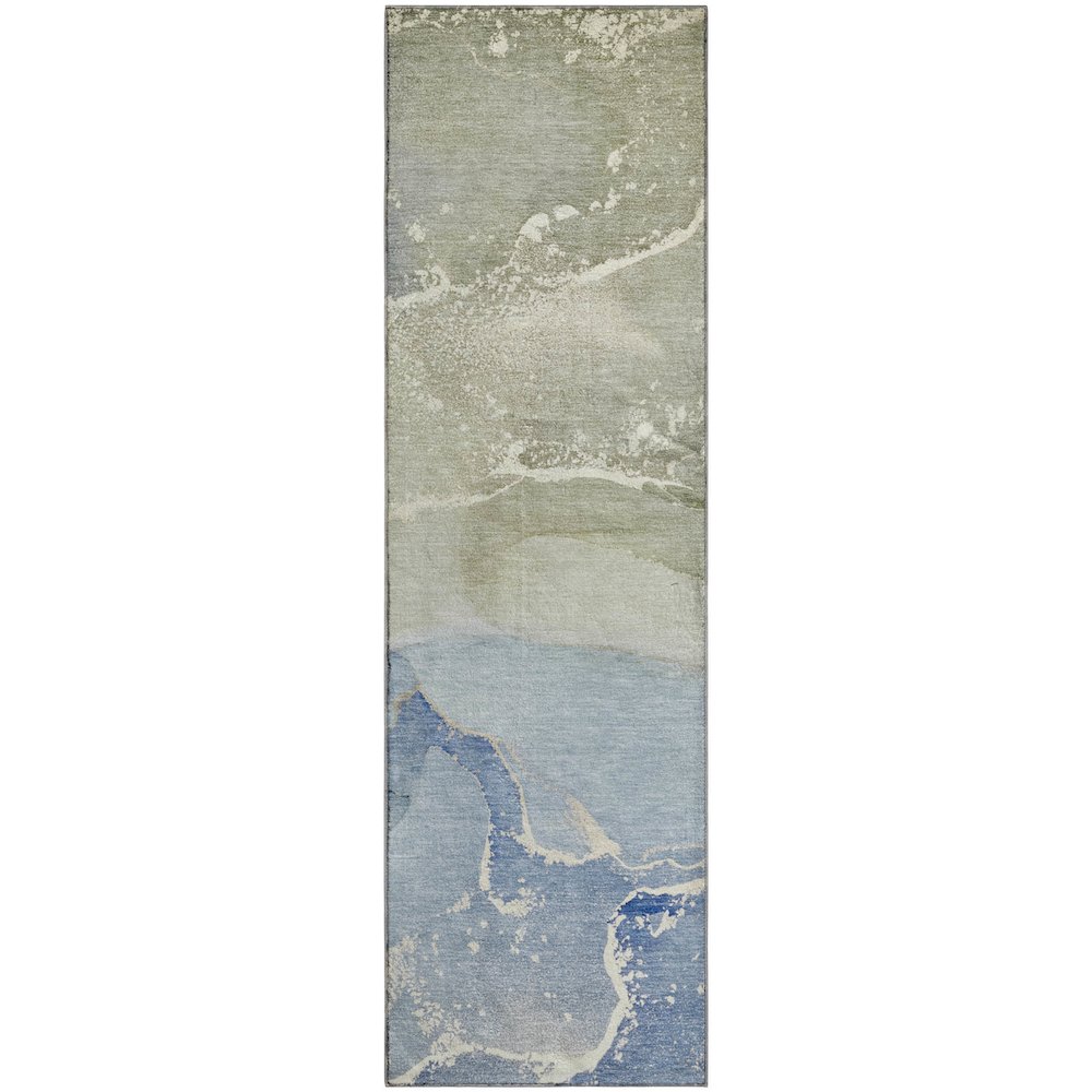 Premium Machine Washable Mayfield  Blue 2'3" x 7'6" Runner Rug. Picture 1