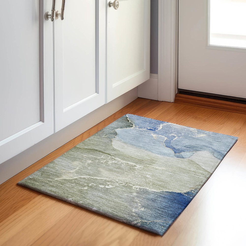 Premium Machine Washable Mayfield  Blue 1'8" x 2'6" Rug. Picture 5