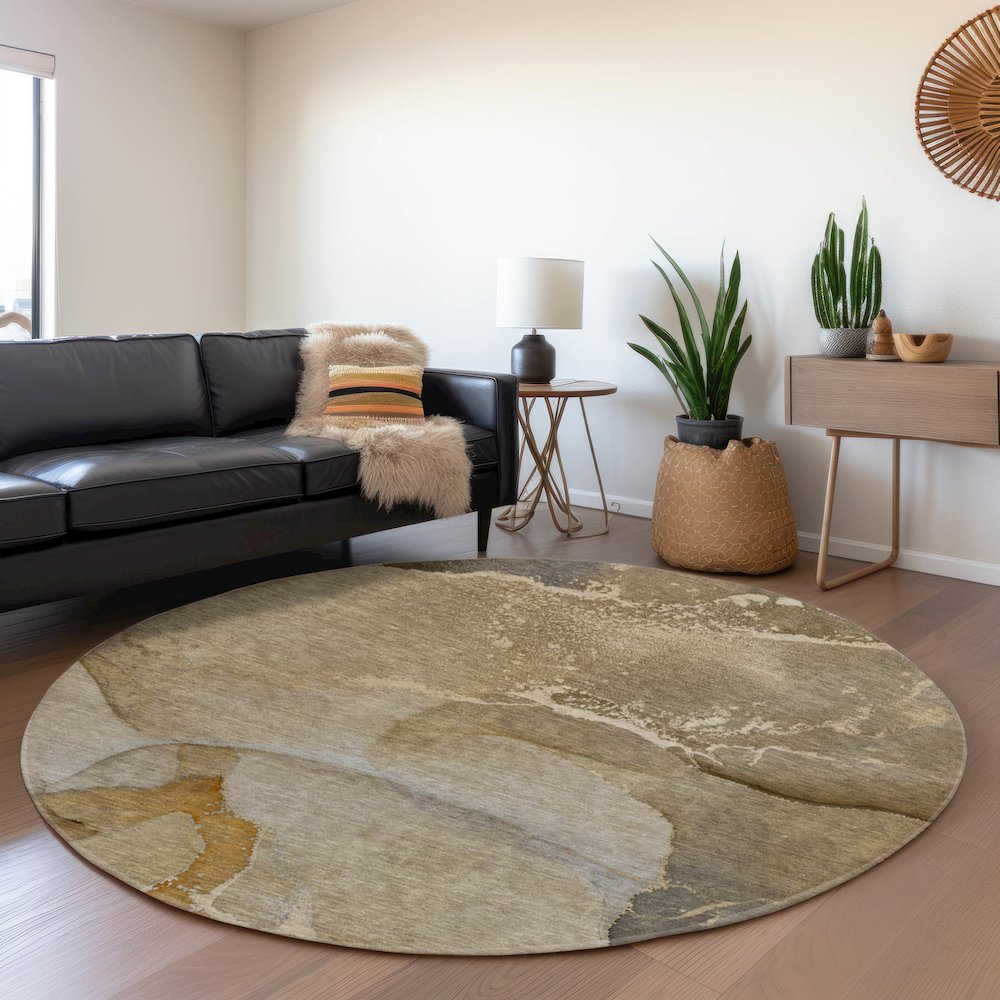Premium Machine Washable Mayfield  Brown 8' x 8' Round Rug. Picture 5