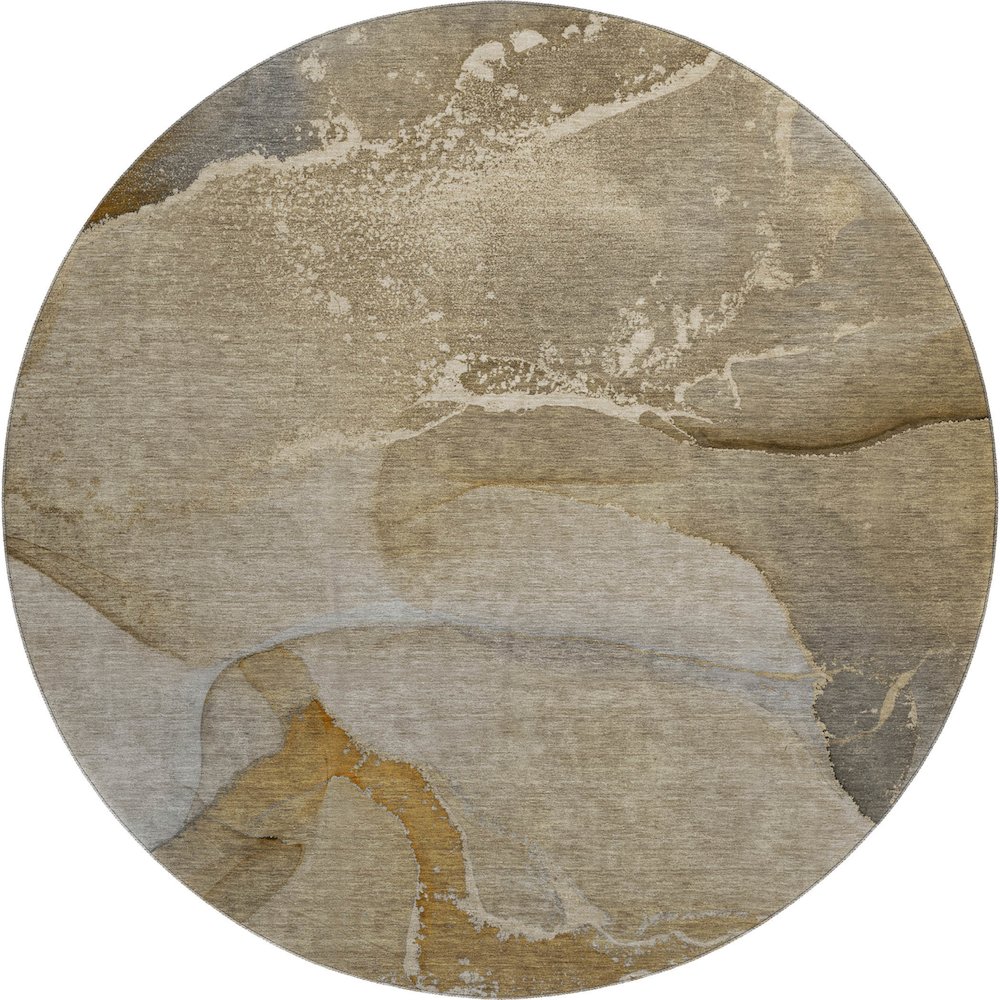 Premium Machine Washable Mayfield  Brown 8' x 8' Round Rug. Picture 1