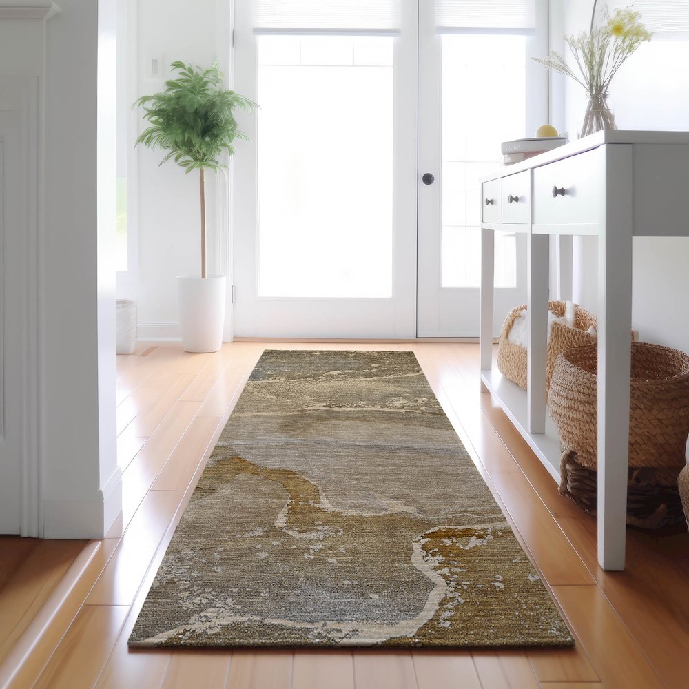 Premium Machine Washable Mayfield  Brown 2'3" x 7'6" Runner Rug. Picture 5