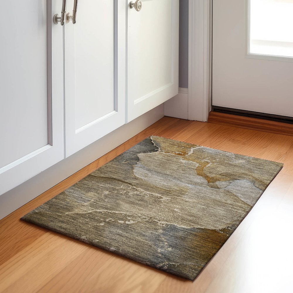 Premium Machine Washable Mayfield  Brown 1'8" x 2'6" Rug. Picture 5