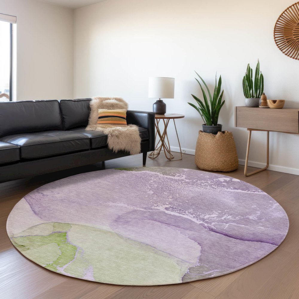 Premium Machine Washable Mayfield  Purple 8' x 8' Round Rug. Picture 5