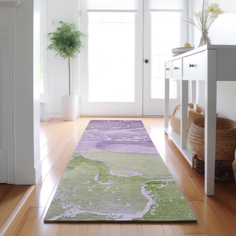 Premium Machine Washable Mayfield  Purple 2'3" x 7'6" Runner Rug. Picture 5