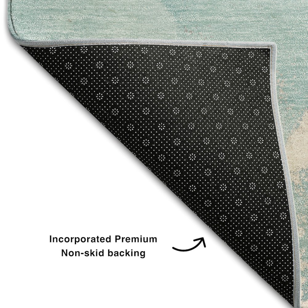 Premium Machine Washable Mayfield  Teal 1'8" x 2'6" Rug. Picture 2