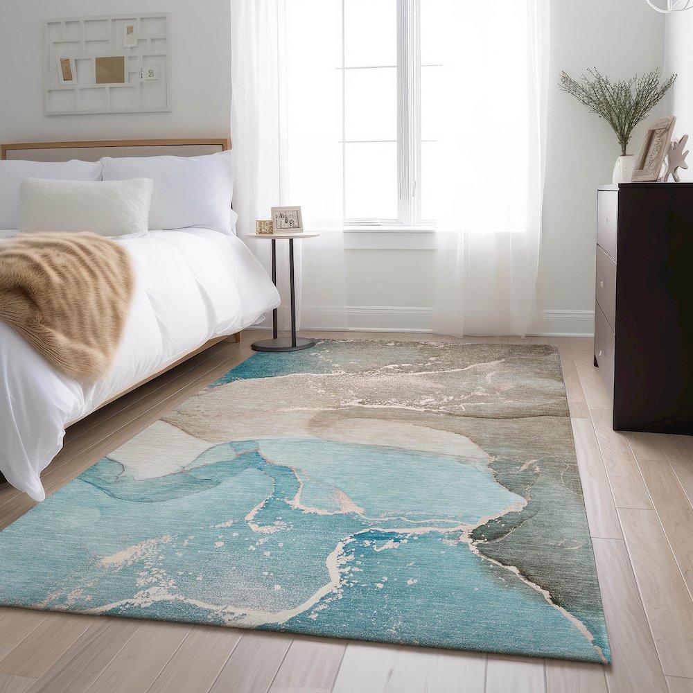 Premium Machine Washable Mayfield  Teal 2'6" x 3'10" Rug. Picture 5
