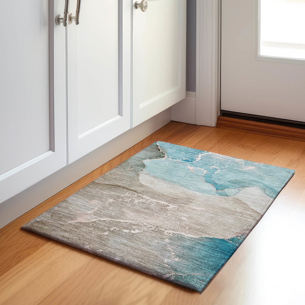 Premium Machine Washable Mayfield  Teal 1'8" x 2'6" Rug. Picture 5