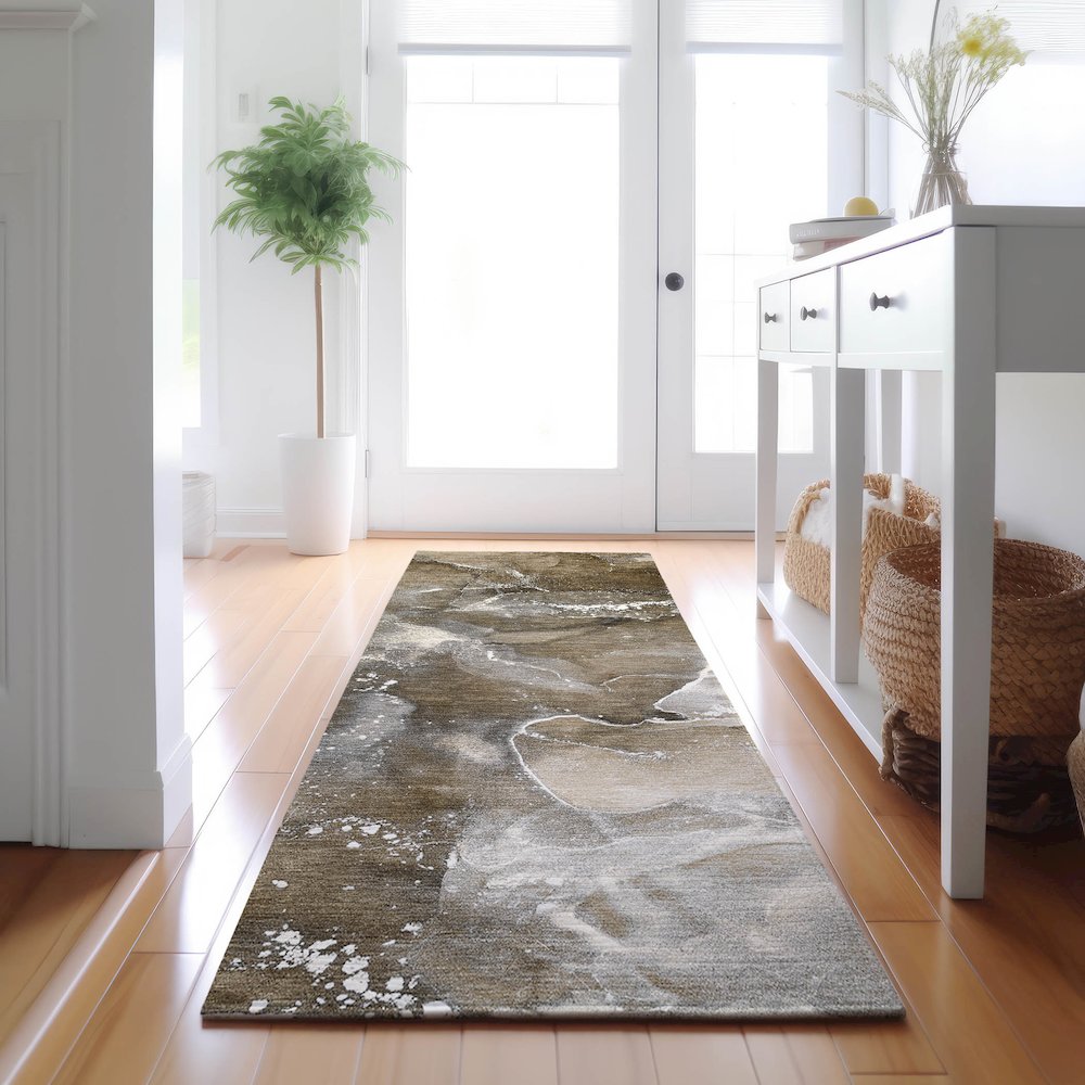 Premium Machine Washable Mayfield  Brown 2'3" x 7'6" Runner Rug. Picture 5