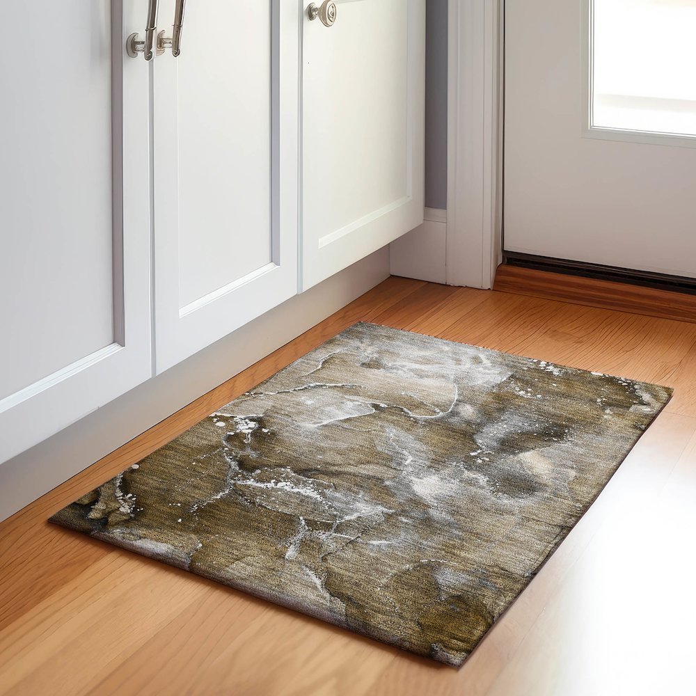 Premium Machine Washable Mayfield  Brown 1'8" x 2'6" Rug. Picture 5