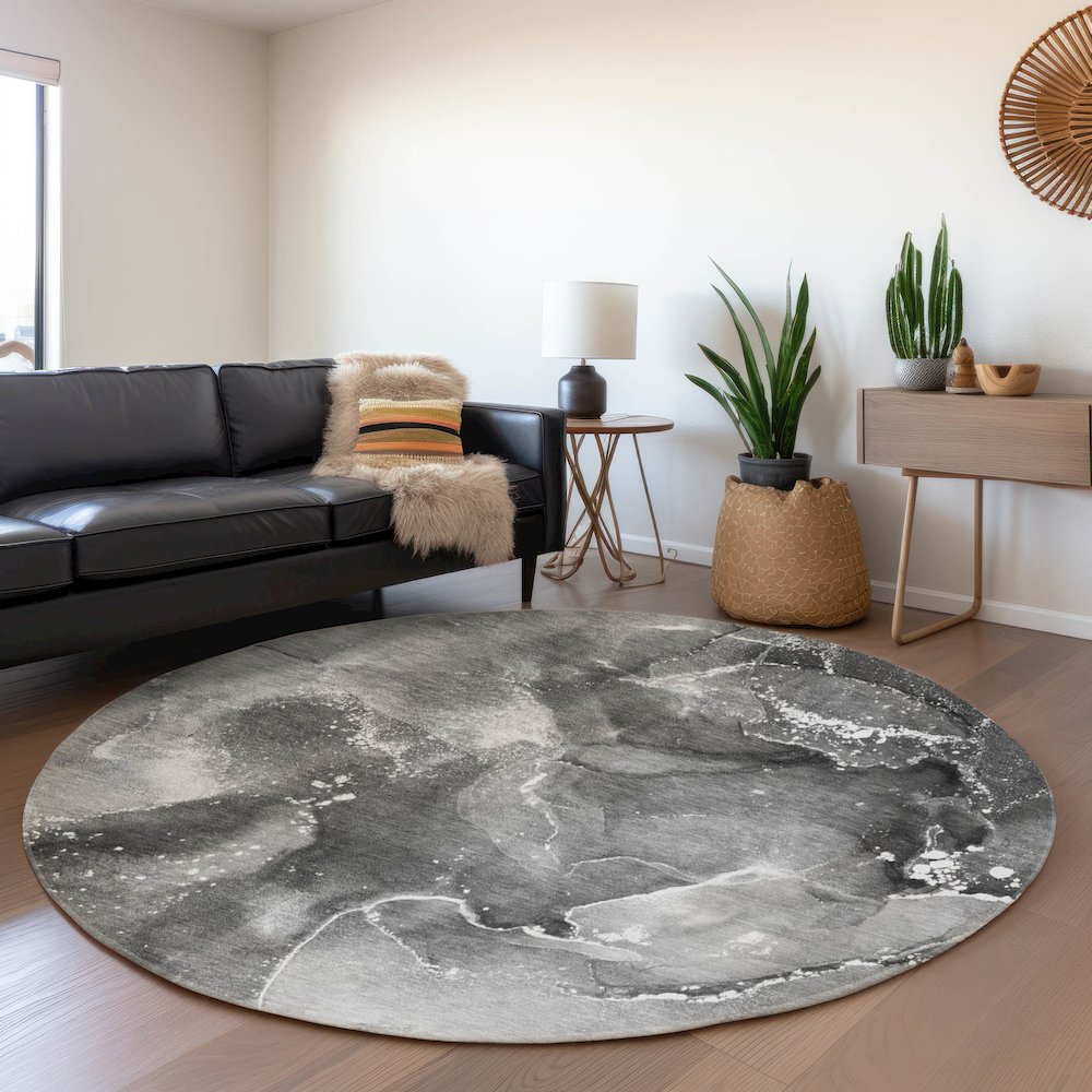 Premium Machine Washable Mayfield  Gray 8' x 8' Round Rug. Picture 5