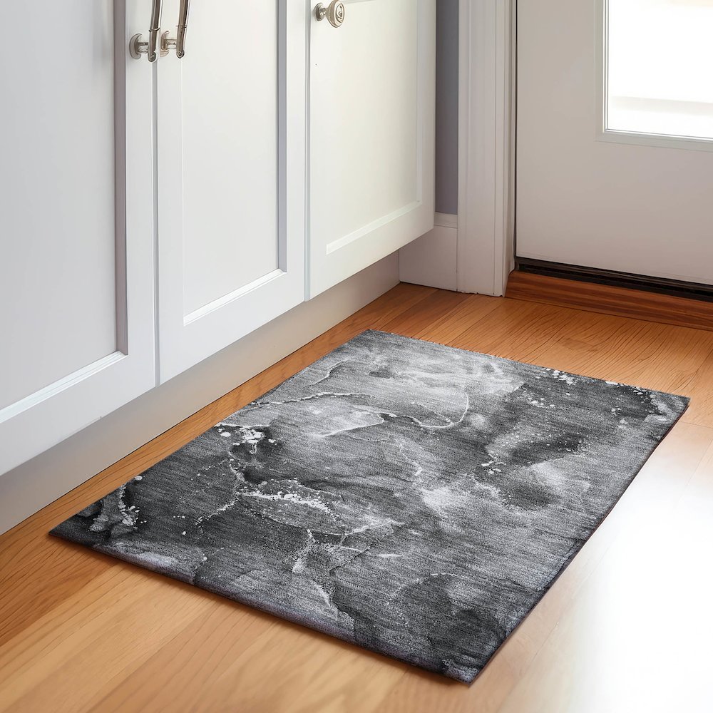 Premium Machine Washable Mayfield  Gray 1'8" x 2'6" Rug. Picture 5