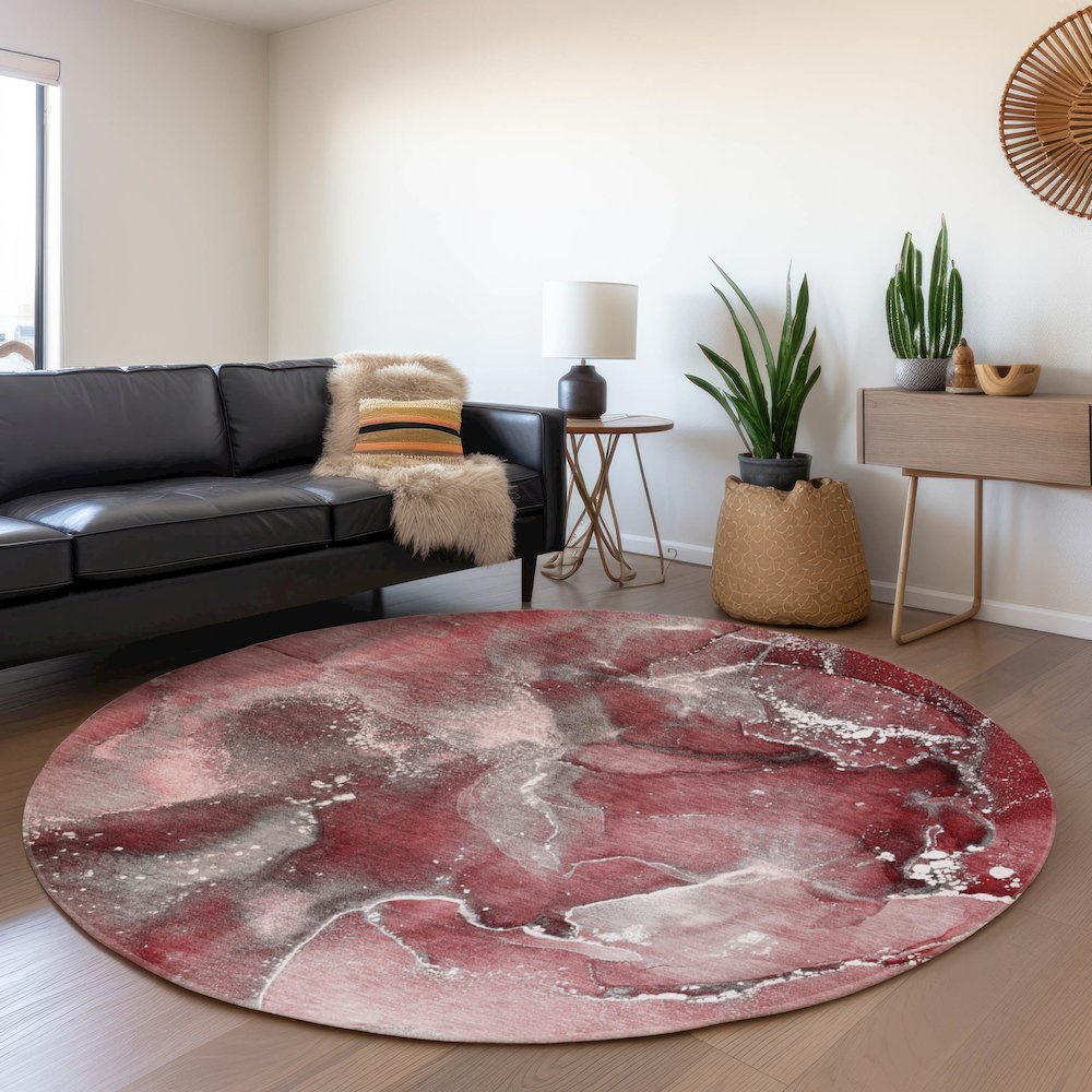 Premium Machine Washable Mayfield  Merlot 8' x 8' Round Rug. Picture 5