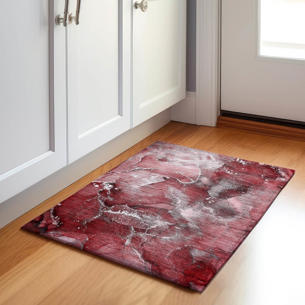 Premium Machine Washable Mayfield  Merlot 1'8" x 2'6" Rug. Picture 5