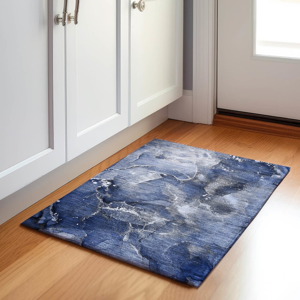 Premium Machine Washable Mayfield  Navy 1'8" x 2'6" Rug. Picture 5