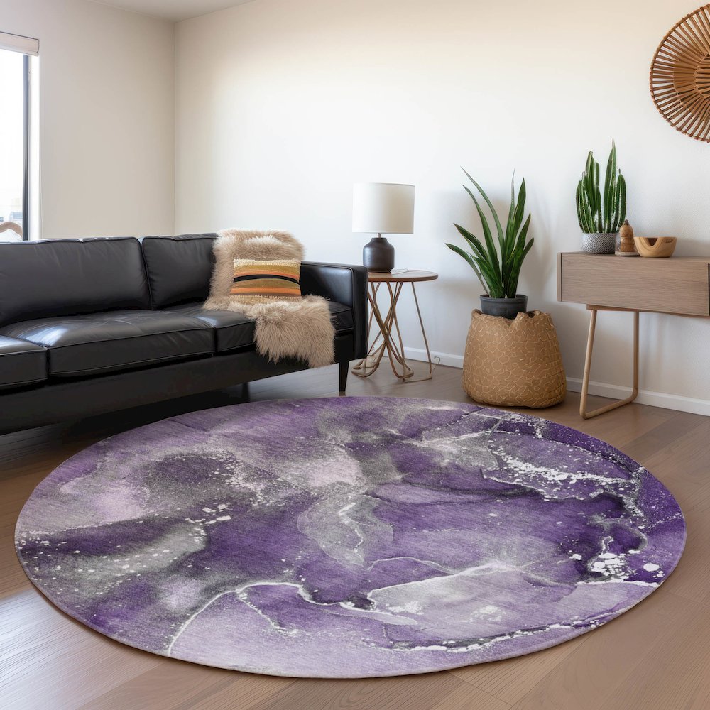 Premium Machine Washable Mayfield  Purple 8' x 8' Round Rug. Picture 5