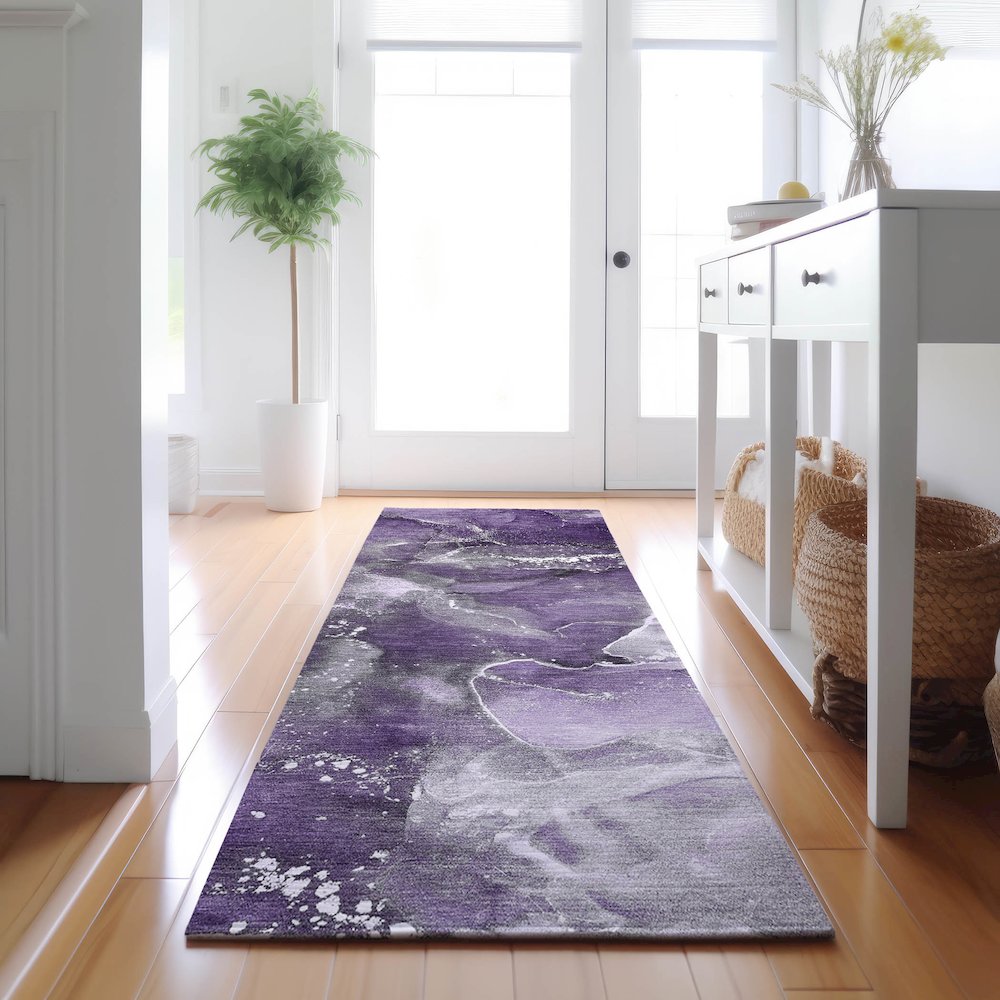 Premium Machine Washable Mayfield  Purple 2'3" x 7'6" Runner Rug. Picture 5