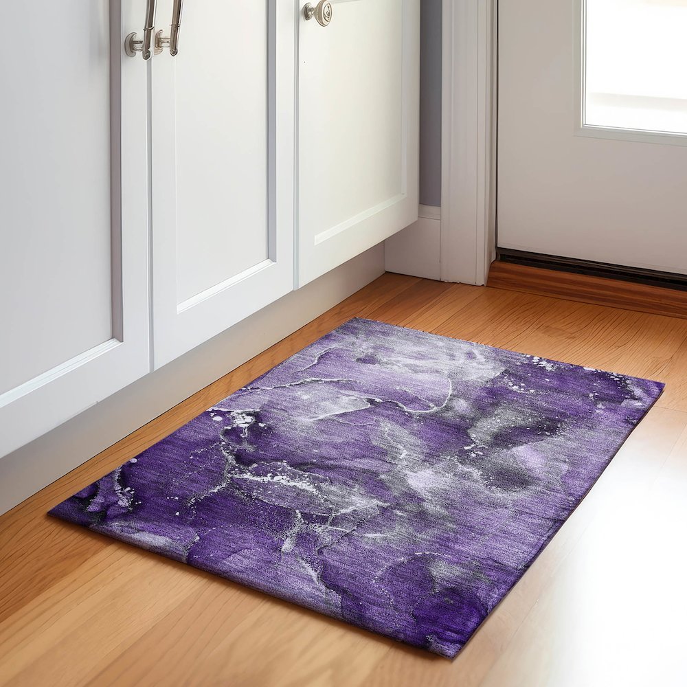 Premium Machine Washable Mayfield  Purple 1'8" x 2'6" Rug. Picture 5