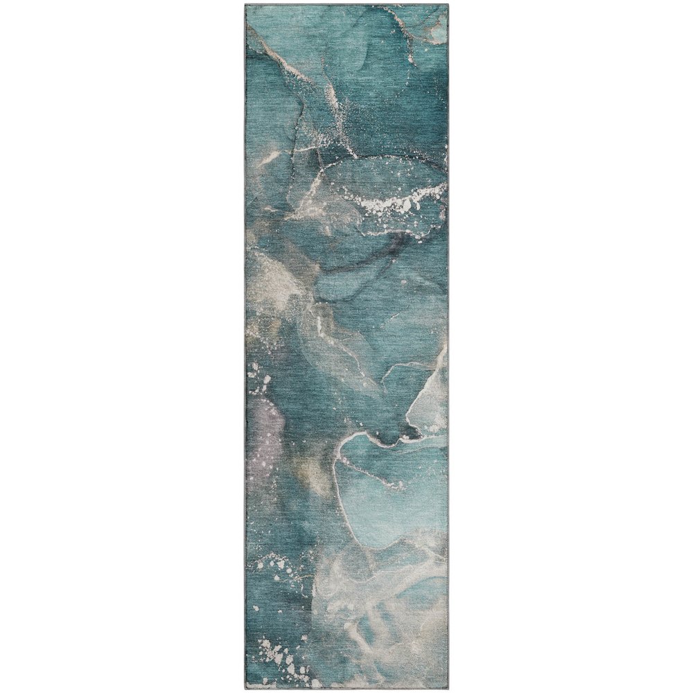 Premium Machine Washable Mayfield  Teal 2'3" x 7'6" Runner Rug. Picture 1