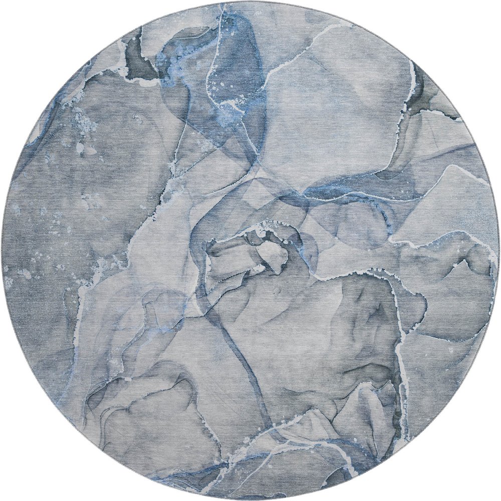 Premium Machine Washable Mayfield  Blue 8' x 8' Round Rug. Picture 1